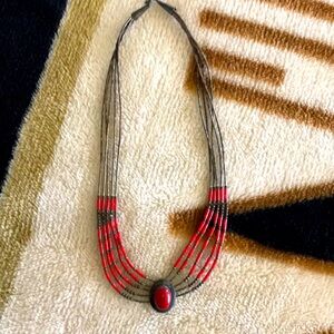 Silver and red beaded necklace